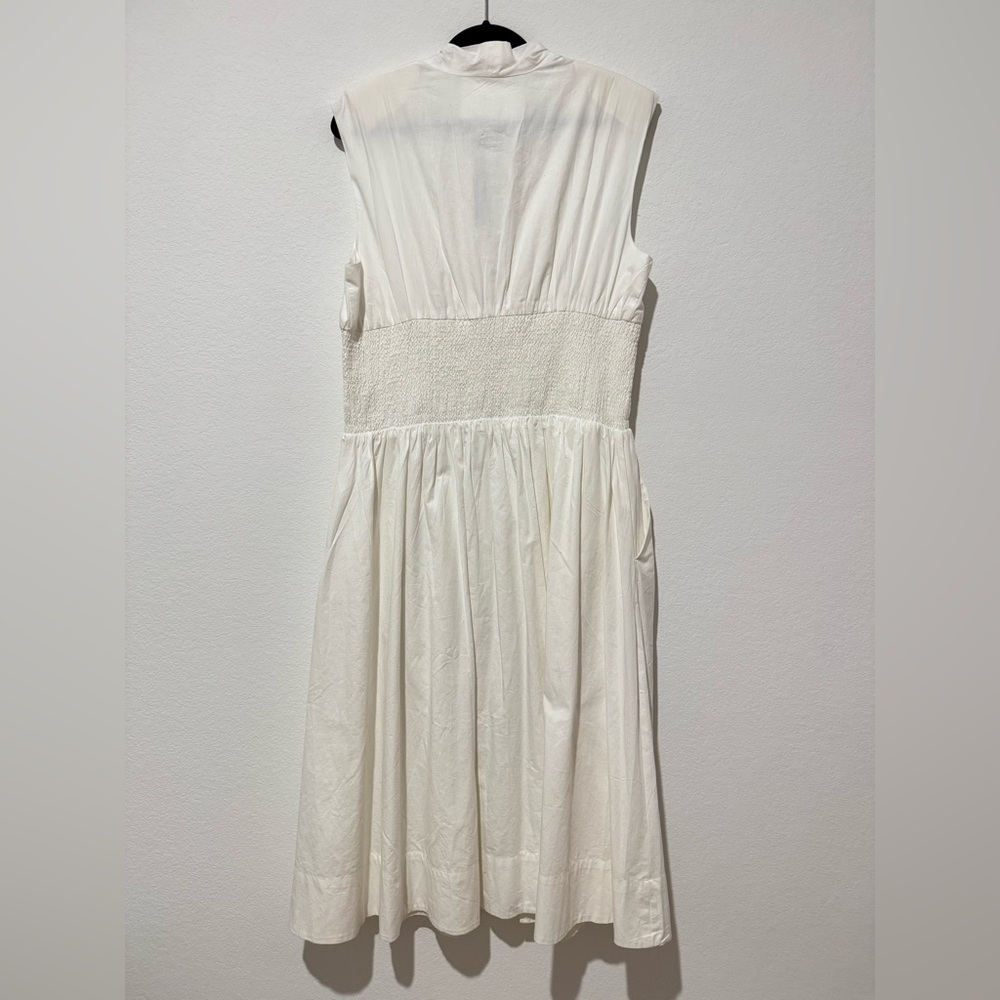 Anthropologie The Tommie Cap Sleeve Smocked Front Zip Shirt Dress in White - Picture 14 of 14